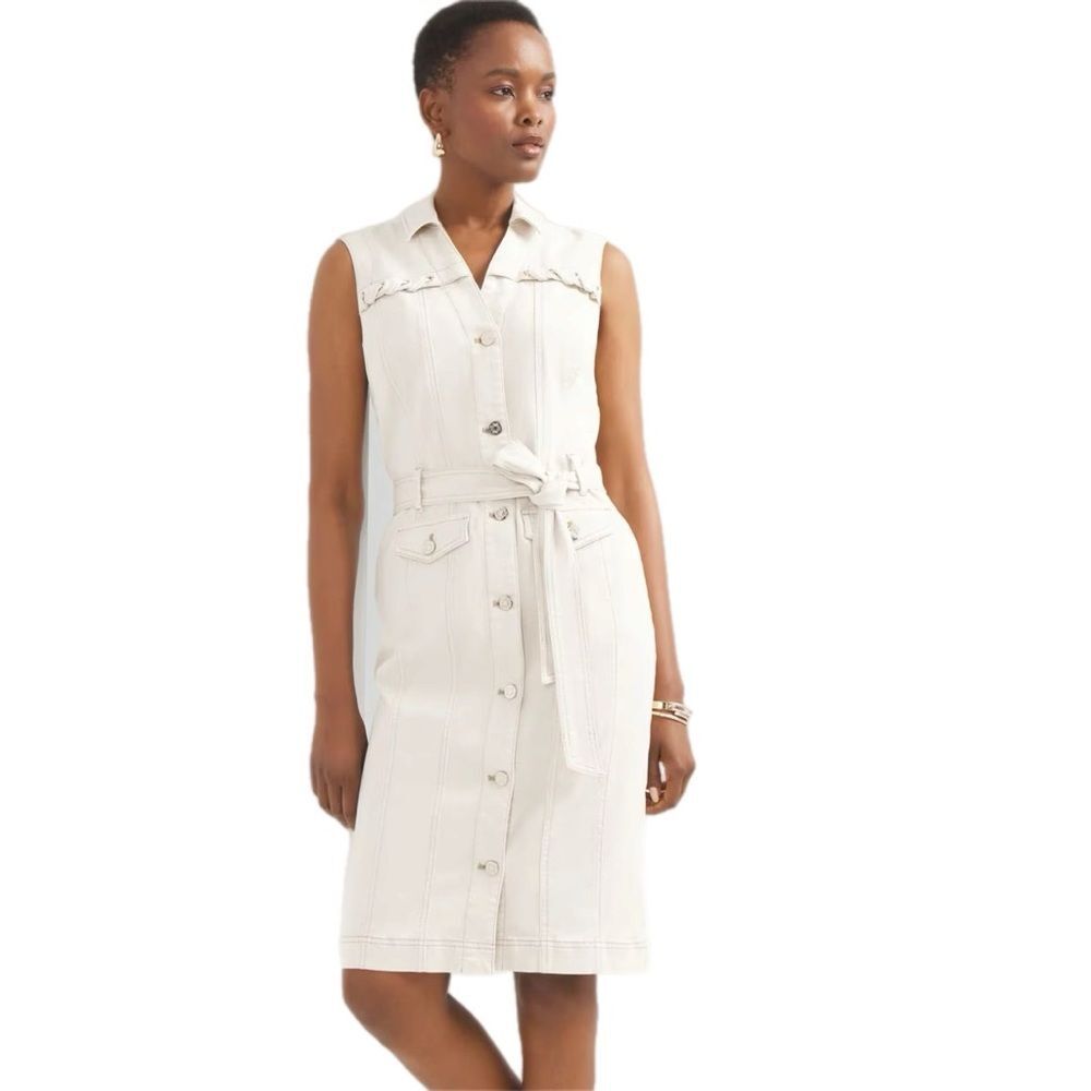 WHBM NWT White House Black Market Denim Sheath Cream Dress In Size 4P